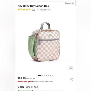 Brand New-Itzy Ritzy Checkered Lunch Box - Cream and Green